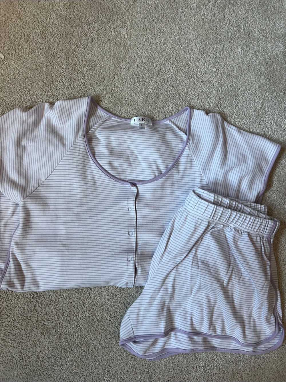 LAKE Lavender Stripe Short-Sleeve Pajama Set with Shorts *Maternity